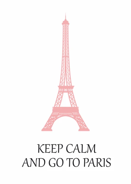 Keep calm and go to Paris poster 155 - Graphic design. Pink Eiffel Tower with black text.