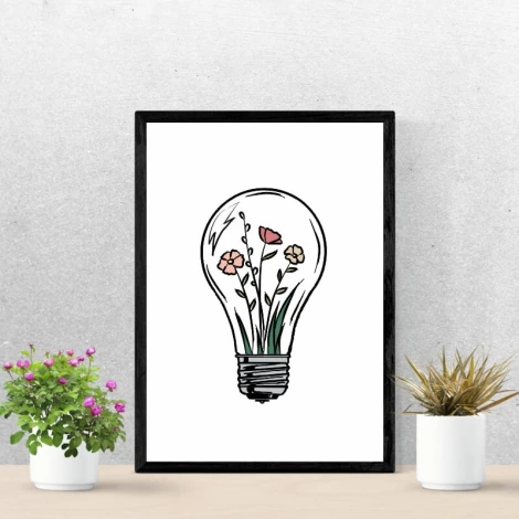 Flower bulb poster 171 - Graphic design. Bulb with flowers inside on a white background.