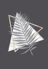 Marble Leaf Poster 184 - Graphic design featuring a palm leaf against geometric shapes in shades of gray and beige.