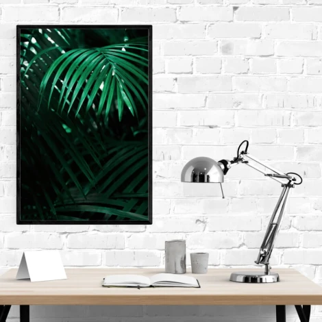 Leaf poster 176 - Office arrangement. White walls, wooden table, metal lamp.