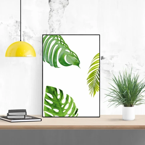 Leaf poster 183 - Modern interior design with white walls and light-colored furniture.