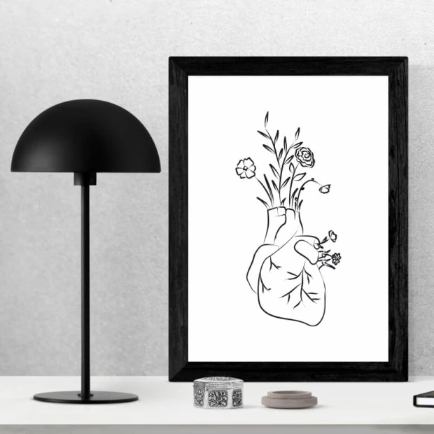 Heart flowers poster 173 - Graphic design. Illustration of a hand holding flowers on a white background.