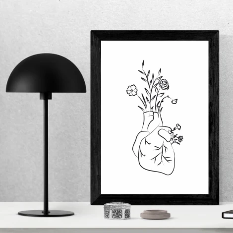 Heart flowers poster 173 - Graphic design. Illustration of a hand holding flowers on a white background.