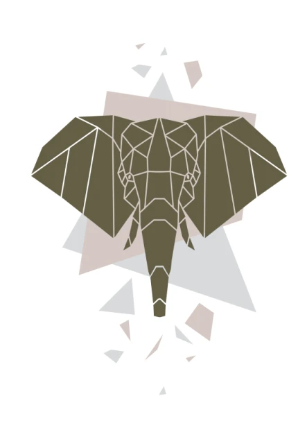 Elephant poster 160 - Graphic design featuring a geometric elephant in shades of brown and beige.
