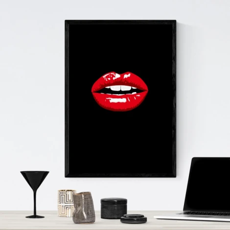 Mouth poster 186 - Styled in a living room with dark walls and minimalist furniture.