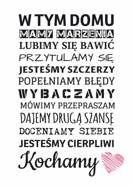 Poster In this house 157 - Graphic design. Text in various fonts, heart at the bottom.