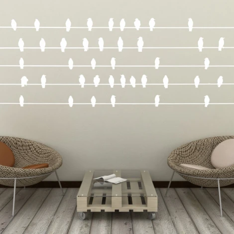 Bird wall sticker 2484 - Living room decor with light-colored walls and natural-toned furniture.