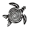 Turtle wall sticker 2485 - Graphic design featuring a turtle with a spiral shell pattern and detailed fins and head.