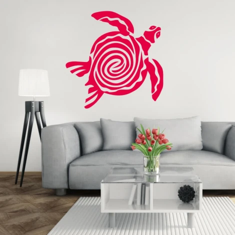 Turtle wall sticker 2485 - Living room decor with light-colored walls and gray furniture.