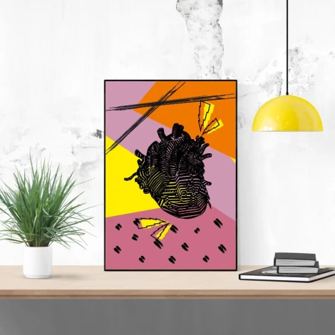 Abstract Heart Poster 196 - Styled in a modern living room with light-colored walls and minimalist furniture.