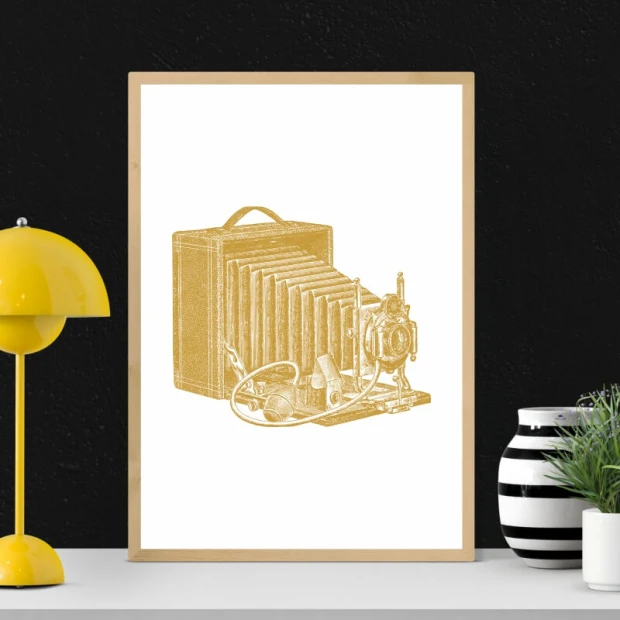 Retro camera poster 204 - Graphic design featuring a vintage camera on a white background.