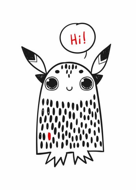 Hi 212 Poster - Graphic design featuring a creature with big eyes, ears, and a speech bubble saying Hi!