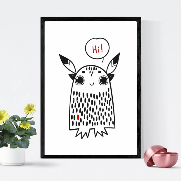 Hi 212 Poster - Graphic design featuring a character with big eyes and ears, with "Hi!" on a white background.