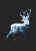 Deer poster 226 - Graphic design featuring a deer silhouette filled with a blue-toned forest landscape.