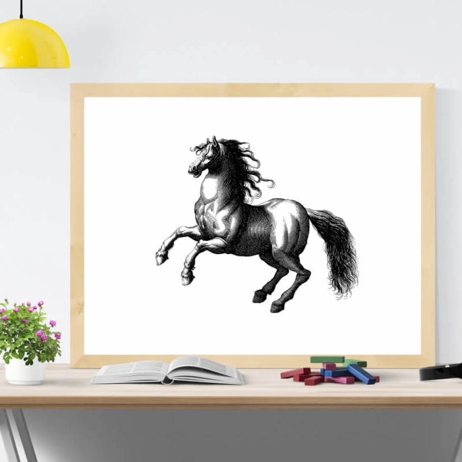 Horse poster 210 - Graphic design featuring a horse in motion on a white background.