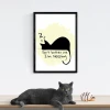 Cat poster 205 - Graphic design. Black cat lying down with text on a light background.