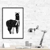 Llama poster 221 - Graphic design. Black llama with white details on a white background.