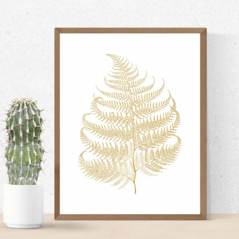 Leaf poster 197 - Graphic design. Gold leaf on a white background with delicate details.