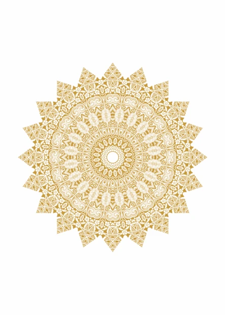 Mandala poster 203 - Graphic design with a round motif featuring symmetrical shapes and gold-toned details.