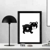 Bear poster 220 - Graphic design. Black bear with white details, in motion, featuring floral elements.
