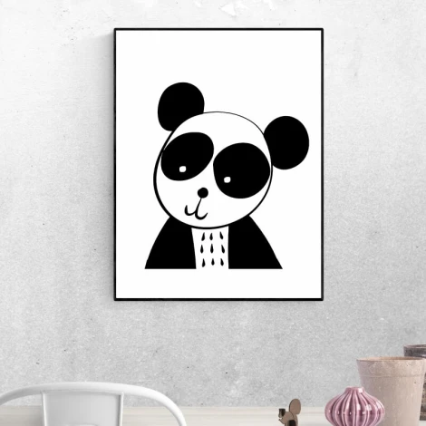 Panda bear poster 217 - Graphic design featuring a panda with large ears and round eyes on a white background.