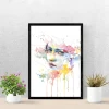 Portrait poster 222 - Graphic design. Face with watercolor splashes in pink, blue, and yellow.