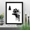 Reindeer poster 219 - Graphic design featuring a black reindeer with decorative elements and a nearby Christmas tree.