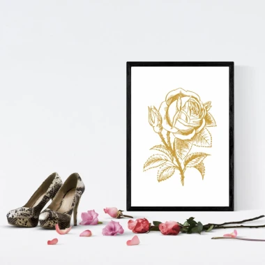 Rose poster 200 - Living room decor with light walls, elegant heels, and pink petals.