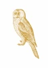 Owl poster 201 - Graphic design. Gold owl on a white background with clear feather details.