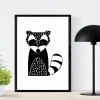 Raccoon poster 215 - Graphic design featuring a black and white raccoon with clear shapes.