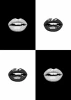 Poster of lips 195 - Graphic design featuring two lips in different shades on black and white backgrounds.
