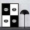 Poster of lips 195 - Graphic design featuring four lips in black and white with various details.