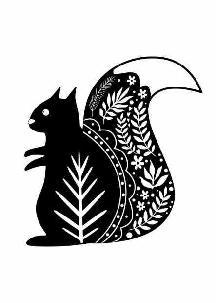 Squirrel poster 218 - Graphic design featuring a squirrel with leaves and flowers in the background.