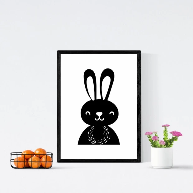 Rabbit poster 216 - Graphic design featuring a long-eared, smiling rabbit.