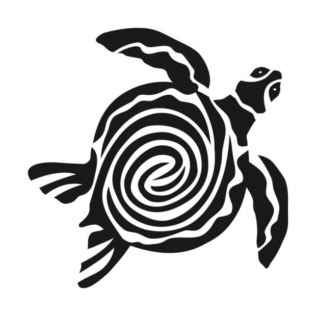Turtle painting stencil 2485 - Graphic design featuring a turtle shape with a spiral pattern on the shell and clear outlines.