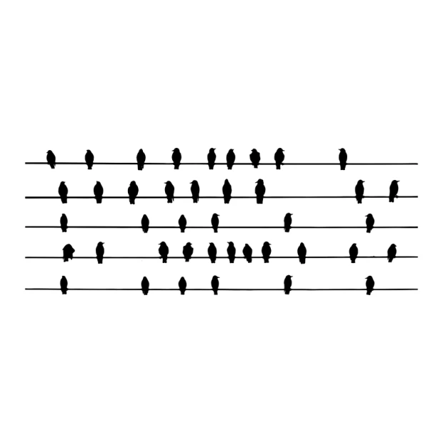 Bird wall stencil 2484 - Graphic design featuring birds perched on horizontal lines.
