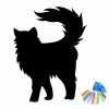 Chalk sticker for kids featuring a cat silhouette with an raised tail, alongside colorful chalks.