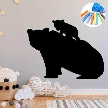 Chalk sticker for kids featuring bears - Decor for a child\'s room with light-colored walls and a striped rug.