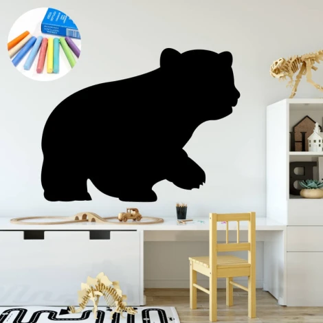 Chalk sticker for kids featuring a bear - ideal for a bright children\'s room with simple furniture.