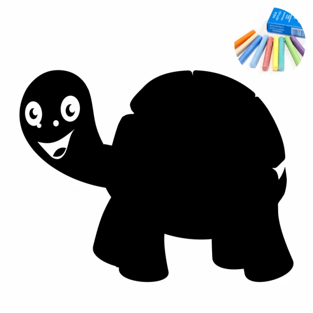 Chalk sticker for kids featuring a smiling turtle with a large head, clear legs, and shell design.