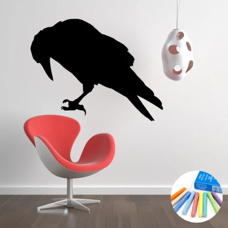 Chalk sticker crow 368 - Modern interior design with light walls, wooden floor, and a red chair.