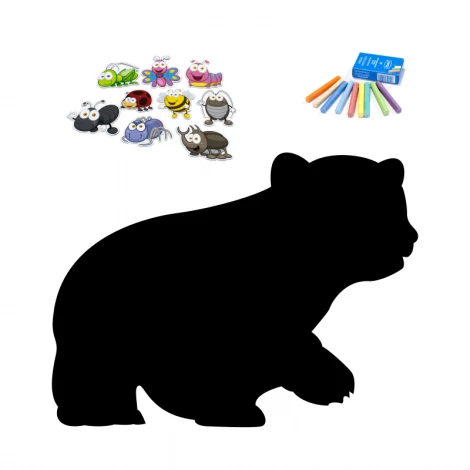 Chalkboard magnetic board bear 372 - Graphic design featuring a bear silhouette with colorful chalks and magnets.