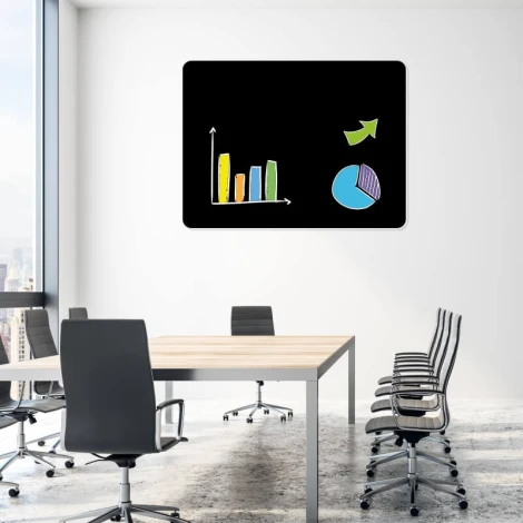 Chalkboard magnetic board with rounded corners 017 - Office setup with light-colored walls and modern furniture.