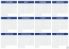 Universal dry-erase annual calendar 459 - Graphic design. Simple monthly layout in rectangular boxes. Each month is clear.