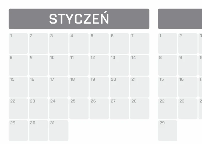 Universal dry-erase annual calendar 459 - Graphic design with a grid of months and days in rectangular boxes.