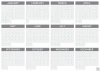 Universal dry-erase annual calendar in English, featuring a simple grid layout with empty spaces for months.