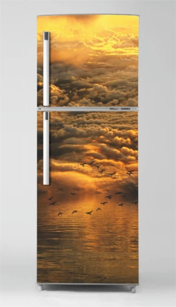 Refrigerator wrap sticker sea clouds P1103 - Graphic design featuring sea and clouds in shades.