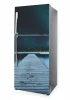 Fridge wrap sticker P1102 - Graphic design featuring a wooden pier leading to water.
