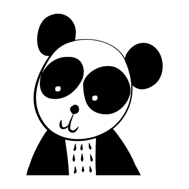 Kids\' wall sticker panda 2492 - Graphic design. Panda with big eyes, round head, and black ears.