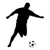 Kids\' wall sticker soccer player 2486 - Graphic design. Black silhouette of a player kicking a ball on a white background.